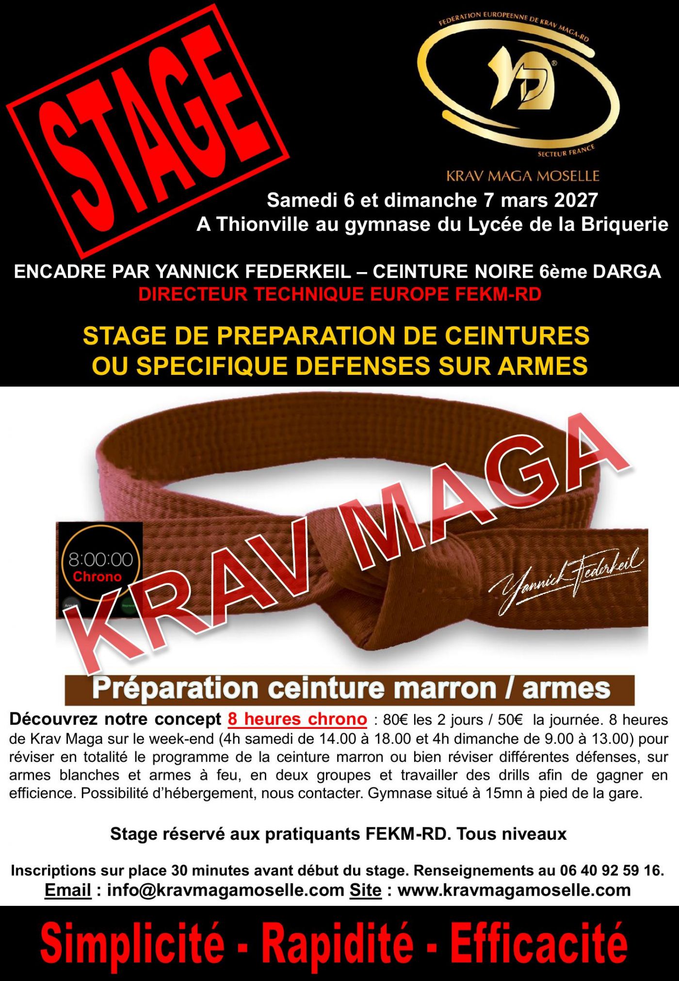 Stage 8 heures Chrono Préparation ceinture marron ou défenses sur armes, Thionville